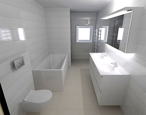 Ljus och modernt badrum ritat i 3D